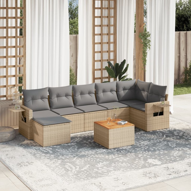 vidaXL Juego de sofás jardín con cojines beige mezcla 8 pzas ratán PE vidaXL Juego de sofás jardín con cojines beige mezcla 8 pzas ratán PE
