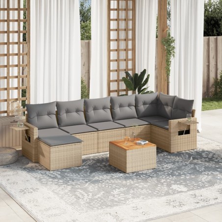 vidaXL Juego de sofás jardín con cojines beige mezcla 8 pzas ratán PE