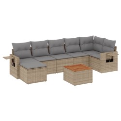 vidaXL Juego de sofás jardín con cojines beige mezcla 8 pzas ratán PE