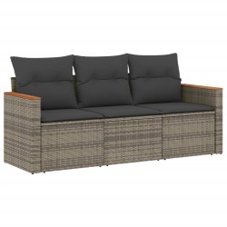 vidaXL Set de sofá de jardín 3 pzas y cojines ratán sintético gris 