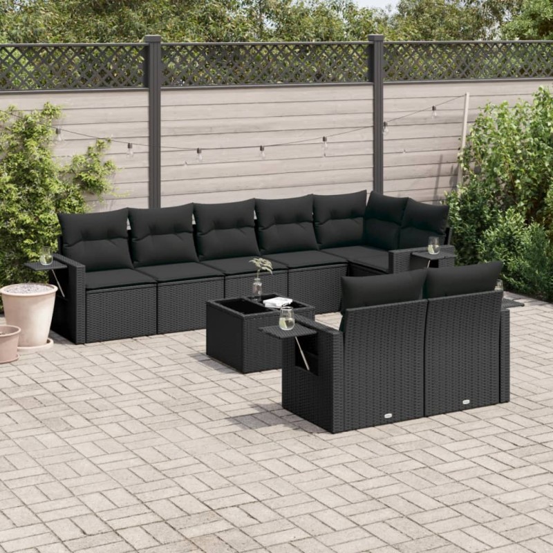 vidaXL Set de sofás de jardín 8 piezas y cojines ratán sintético negro vidaXL Set de sofás de jardín 8 piezas y cojines ratán sintético negro