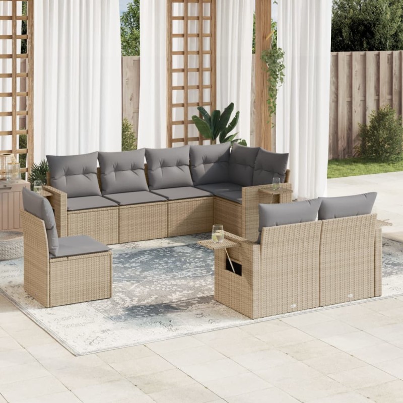 vidaXL Juego de sofás de jardín con cojines beige 8 pzas ratán PE vidaXL Juego de sofás de jardín con cojines beige 8 pzas ratán PE