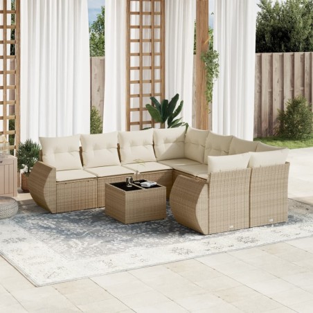 vidaXL Set de sofás de jardín 9 pzas con cojines ratán sintético beige