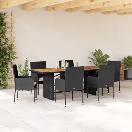 vidaXL Set de comedor de jardín 7 pzas y cojines ratán sintético negro