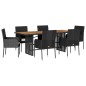 vidaXL Set de comedor de jardín 7 pzas y cojines ratán sintético negro vidaXL Set de comedor de jardín 7 pzas y cojines ratán sintético negro