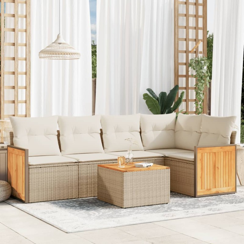 vidaXL Juego de sofás jardín con cojines 6 pzas ratán sintético beige