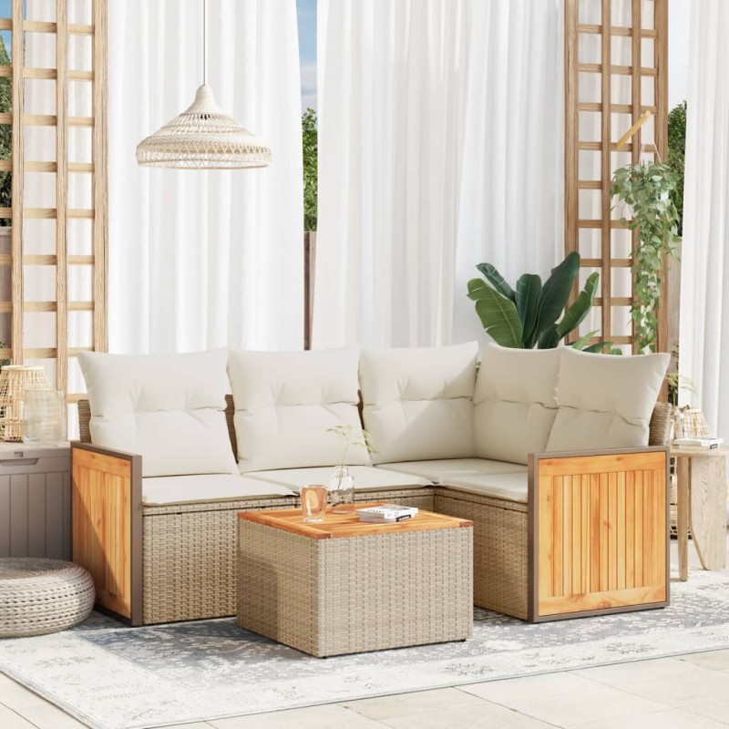 vidaXL Juego de sofás jardín con cojines 5 pzas ratán sintético beige vidaXL Juego de sofás jardín con cojines 5 pzas ratán sintético beige