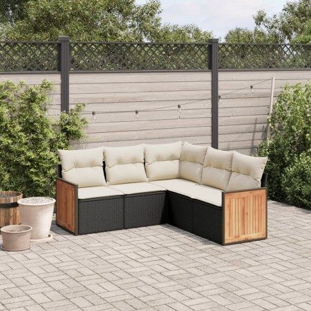 vidaXL Set de muebles de jardín 5 pzas y cojines ratán sintético negro
