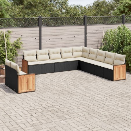 vidaXL Set de sofás de jardín 11 pzas y cojines ratán sintético negro