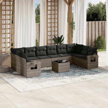 vidaXL Set de sofás de jardín 11 pzas y cojines ratán sintético gris