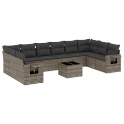 vidaXL Set de sofás de jardín 11 pzas y cojines ratán sintético gris