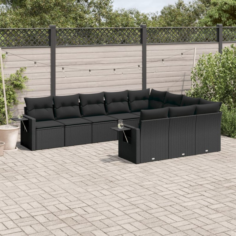 vidaXL Set de sofás de jardín 10 pzas cojines ratán sintético negro vidaXL Set de sofás de jardín 10 pzas cojines ratán sintético negro