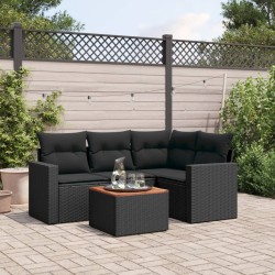 vidaXL Set de muebles de jardín 5 pzas y cojines ratán sintético negro