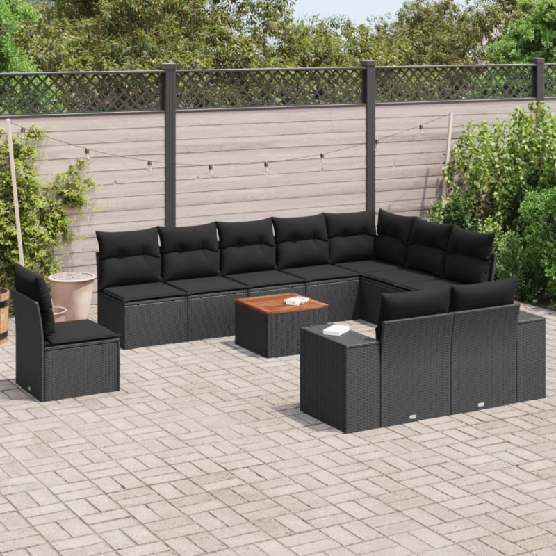 vidaXL Set de sofás de jardín 11 pzas y cojines ratán sintético negro vidaXL Set de sofás de jardín 11 pzas y cojines ratán sintético negro