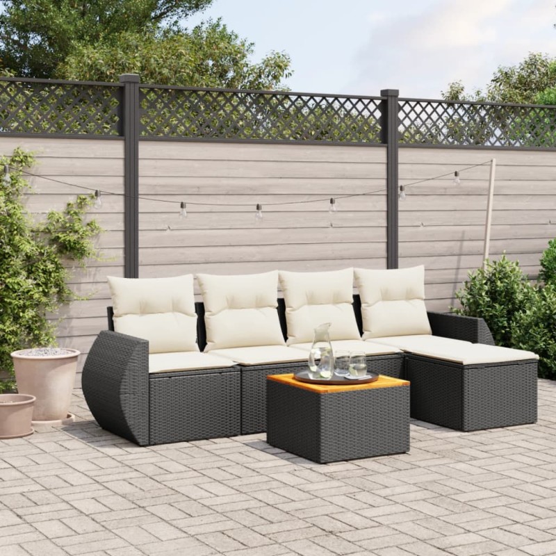 vidaXL Set de sofás de jardín 6 piezas y cojines ratán sintético negro vidaXL Set de sofás de jardín 6 piezas y cojines ratán sintético negro