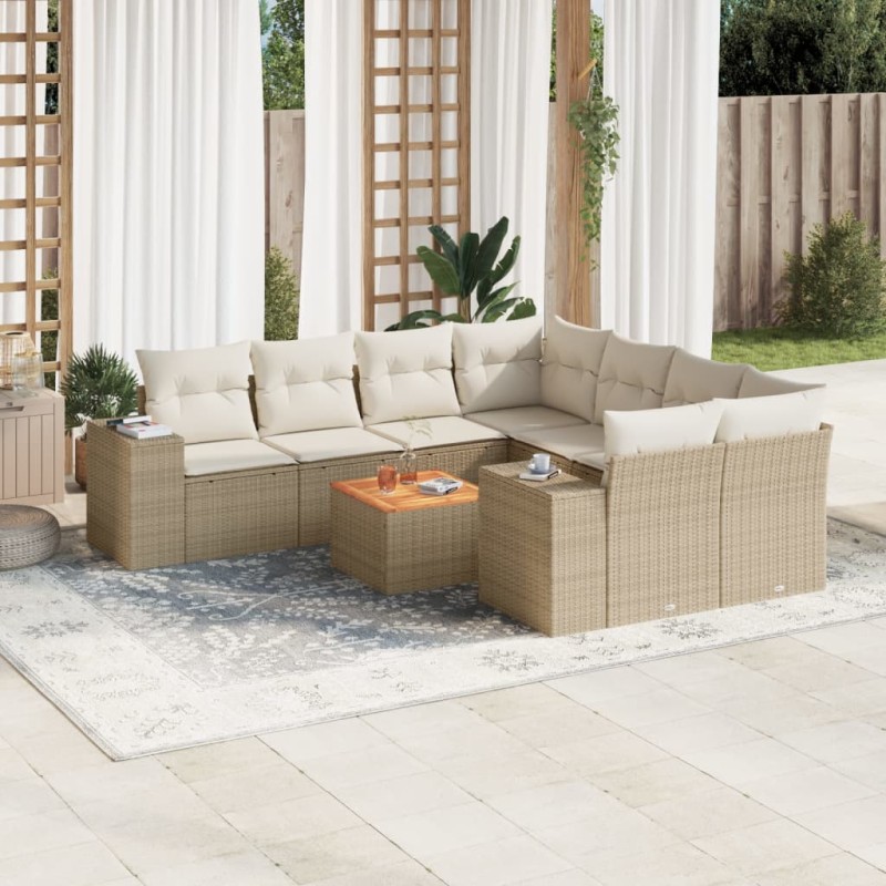 vidaXL Set de sofás de jardín 9 pzas con cojines ratán sintético beige