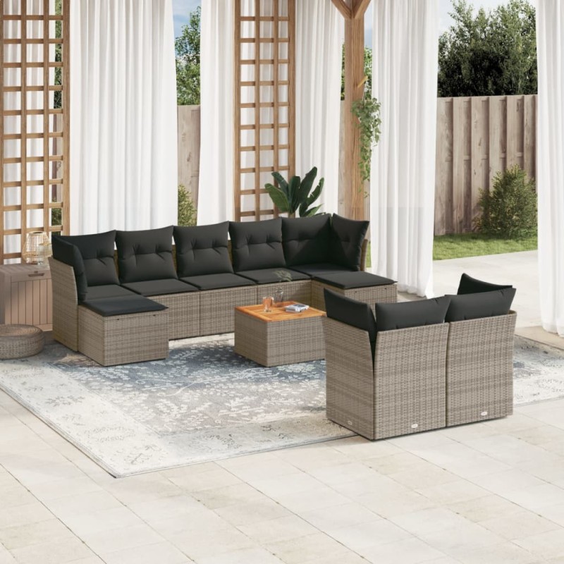vidaXL Set de sofás de jardín 10 pzas con cojines ratán sintético gris vidaXL Set de sofás de jardín 10 pzas con cojines ratán sintético gris