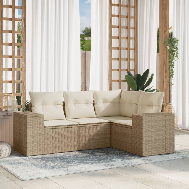 vidaXL Juego de sofás jardín con cojines 4 pzas ratán sintético beige vidaXL Juego de sofás jardín con cojines 4 pzas ratán sintético beige