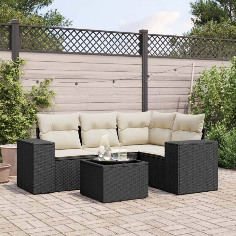 vidaXL Set de muebles de jardín 5 pzas y cojines ratán sintético negro vidaXL Set de muebles de jardín 5 pzas y cojines ratán sintético negro
