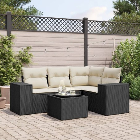 vidaXL Set de muebles de jardín 5 pzas y cojines ratán sintético negro