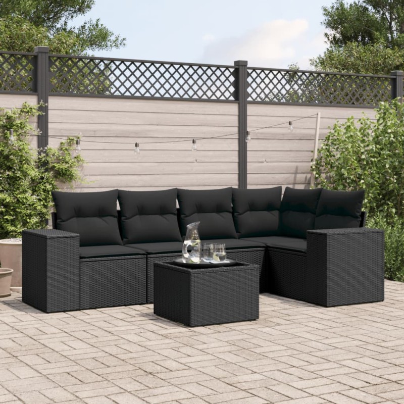 vidaXL Set de sofás de jardín 6 piezas y cojines ratán sintético negro vidaXL Set de sofás de jardín 6 piezas y cojines ratán sintético negro