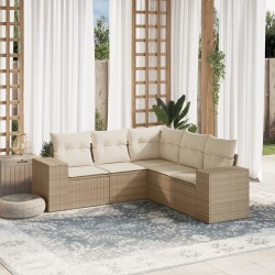 vidaXL Juego de sofás jardín con cojines 5 pzas ratán sintético beige