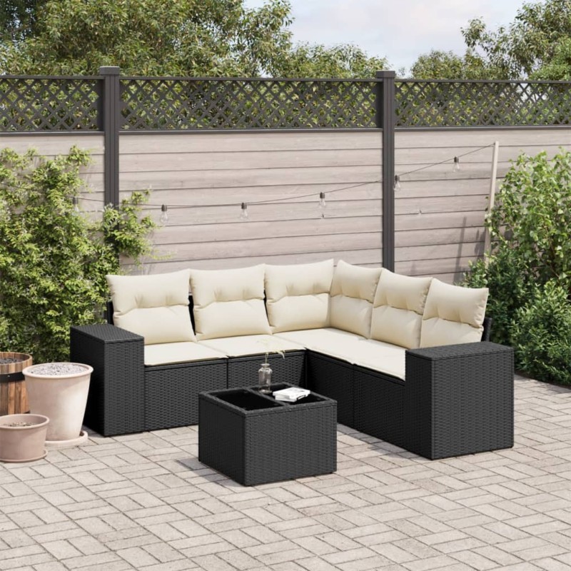 vidaXL Set de sofás de jardín 6 piezas y cojines ratán sintético negro vidaXL Set de sofás de jardín 6 piezas y cojines ratán sintético negro