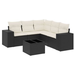 vidaXL Set de sofás de jardín 6 piezas y cojines ratán sintético negro