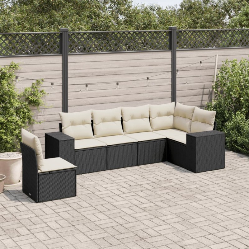 vidaXL Set de sofás de jardín 6 piezas y cojines ratán sintético negro vidaXL Set de sofás de jardín 6 piezas y cojines ratán sintético negro