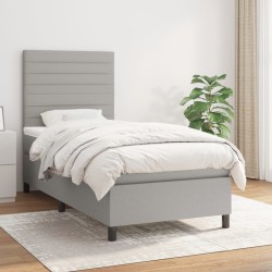 vidaXL Cama box spring con colchón tela gris claro 90x200 cm