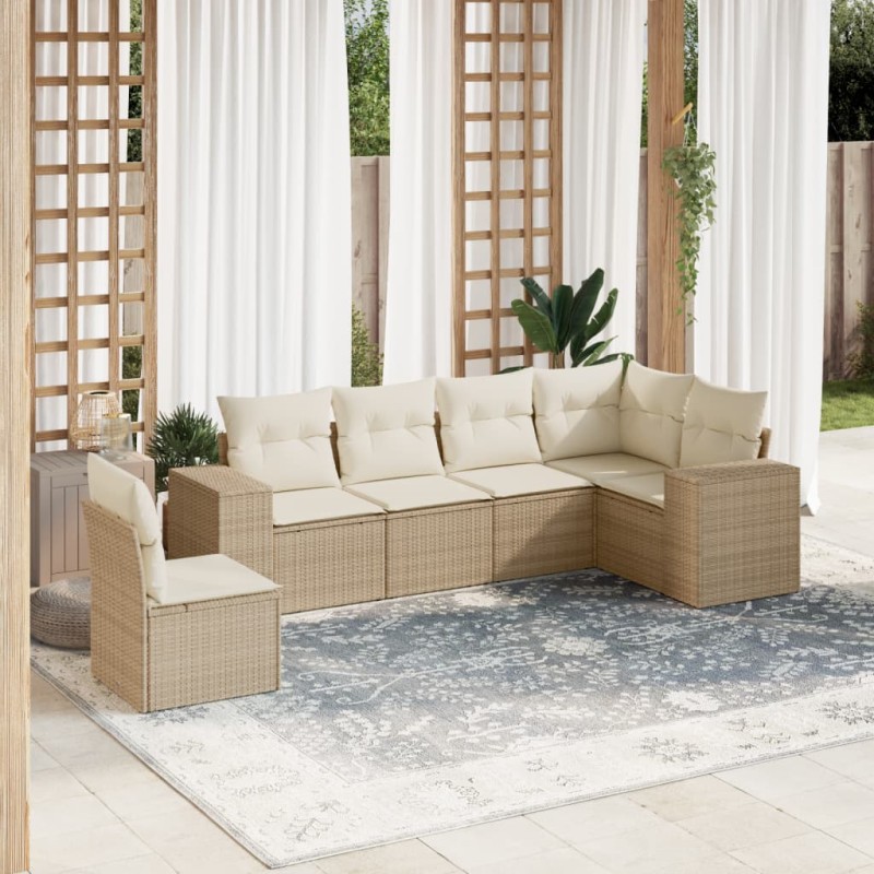 vidaXL Juego de sofás jardín con cojines 6 pzas ratán sintético beige vidaXL Juego de sofás jardín con cojines 6 pzas ratán sintético beige