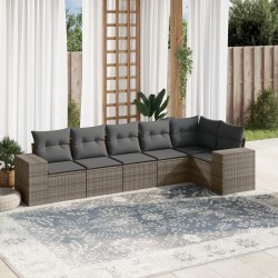 vidaXL Set de muebles de jardín 6 pzas y cojines ratán sintético gris