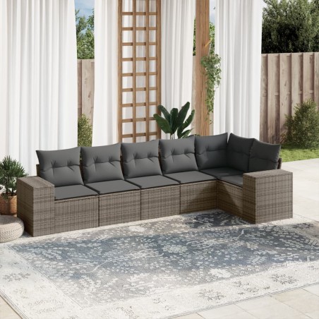 vidaXL Set de muebles de jardín 6 pzas y cojines ratán sintético gris