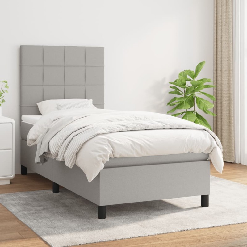 vidaXL Cama box spring con colchón tela gris claro 90x190 cm