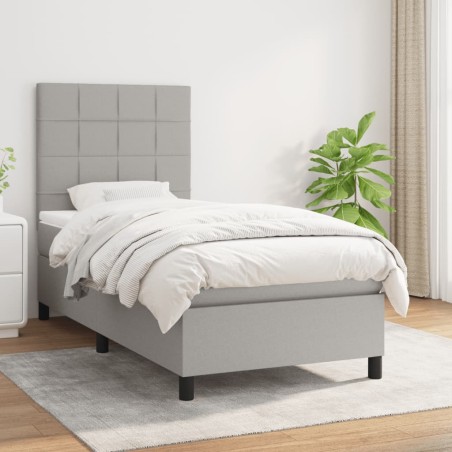 vidaXL Cama box spring con colchón tela gris claro 90x190 cm