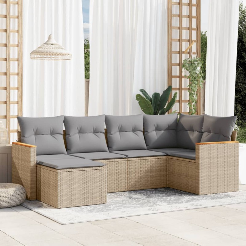 vidaXL Juego de sofás jardín con cojines 6 pzas ratán sintético beige vidaXL Juego de sofás jardín con cojines 6 pzas ratán sintético beige