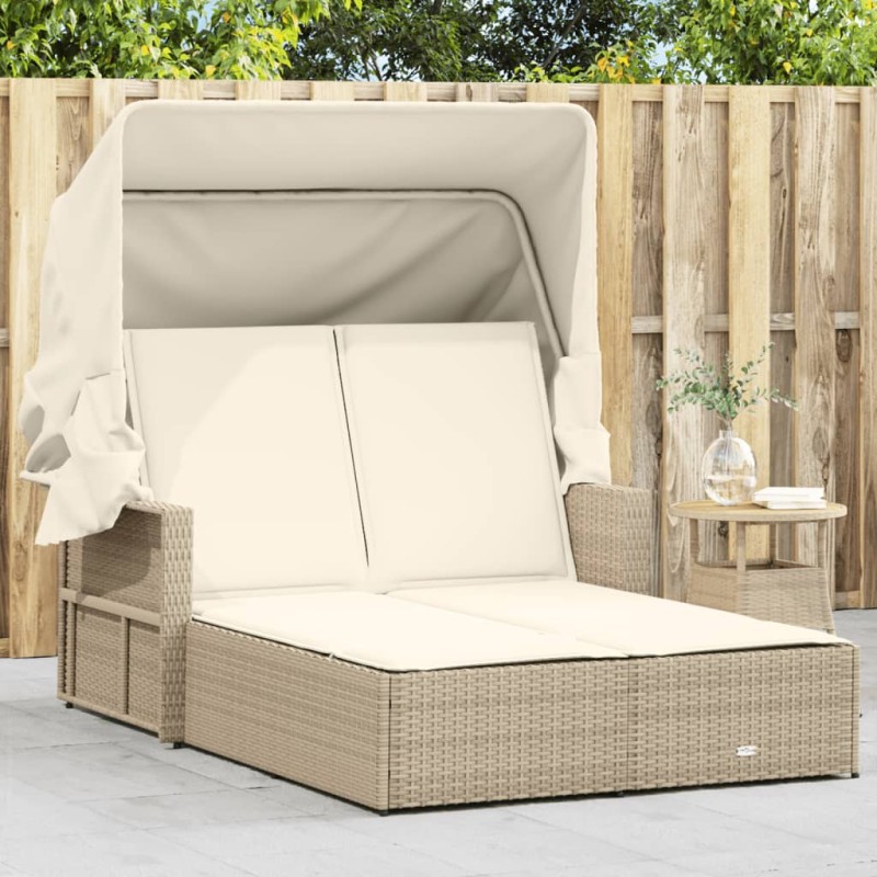 vidaXL Tumbona doble con capota y cojines ratán sintético beige vidaXL Tumbona doble con capota y cojines ratán sintético beige