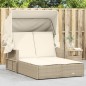 vidaXL Tumbona doble con capota y cojines ratán sintético beige vidaXL Tumbona doble con capota y cojines ratán sintético beige