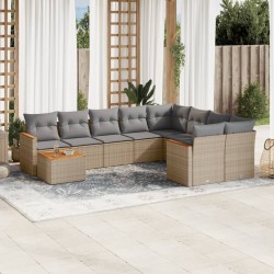 vidaXL Juego de sofás jardín con cojines beige 10 pzas ratán sintético