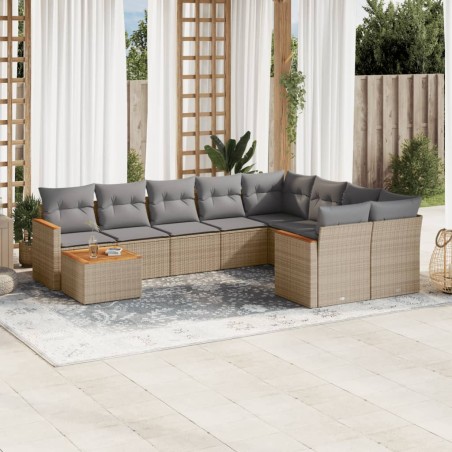 vidaXL Juego de sofás jardín con cojines beige 10 pzas ratán sintético
