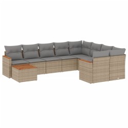 vidaXL Juego de sofás jardín con cojines beige 10 pzas ratán sintético