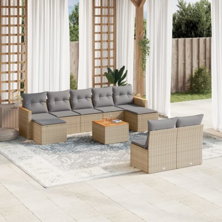 vidaXL Juego de sofás jardín con cojines beige 10 pzas ratán sintético