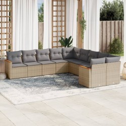 vidaXL Juego de sofás jardín con cojines beige 10 pzas ratán sintético