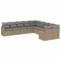 vidaXL Juego de sofás jardín con cojines beige 10 pzas ratán sintético