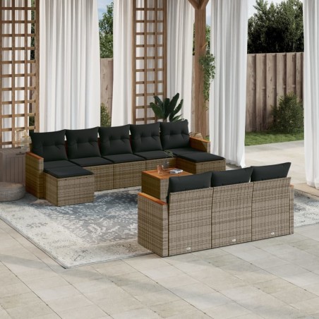 vidaXL Set de sofás de jardín 11 pzas y cojines ratán sintético gris