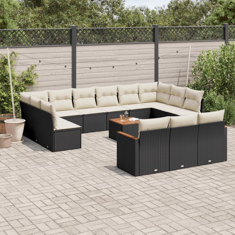 vidaXL Set sofás de jardín 14 pzas con cojines ratán sintético negro vidaXL Set sofás de jardín 14 pzas con cojines ratán sintético negro