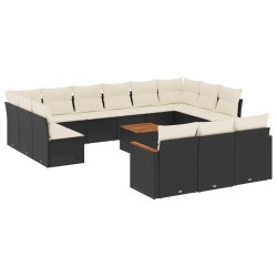vidaXL Set sofás de jardín 14 pzas con cojines ratán sintético negro