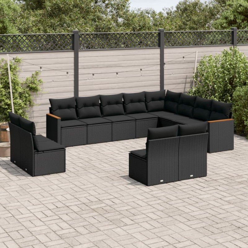 vidaXL Set de sofás de jardín 12 piezas cojines ratán sintético negro vidaXL Set de sofás de jardín 12 piezas cojines ratán sintético negro