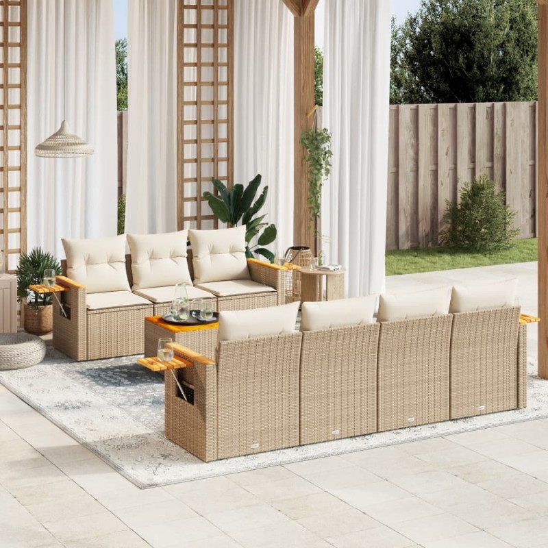 vidaXL Juego de sofás de jardín con cojines beige 8 pzas ratán PE vidaXL Juego de sofás de jardín con cojines beige 8 pzas ratán PE