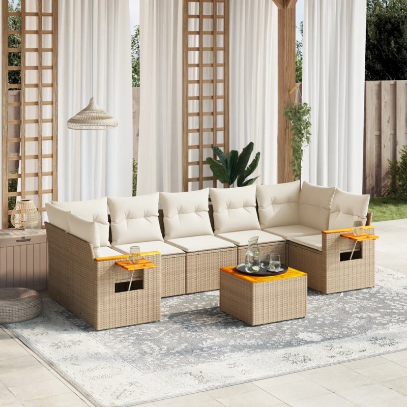 vidaXL Juego de sofás de jardín con cojines beige 8 pzas ratán PE